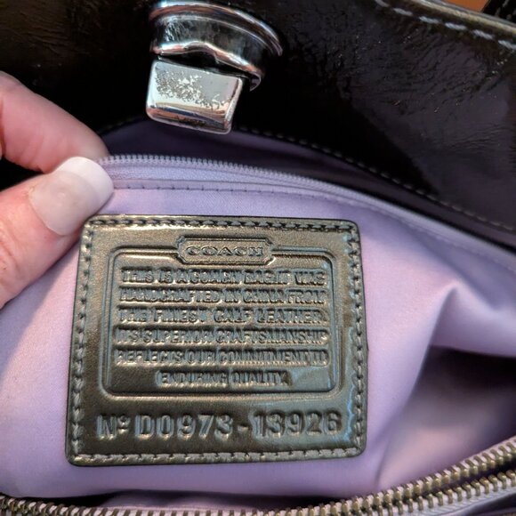 Coach Patent Leather Garnet Turnlock Satchel in Pewter (Style No. 13926) - Picture 12 of 16